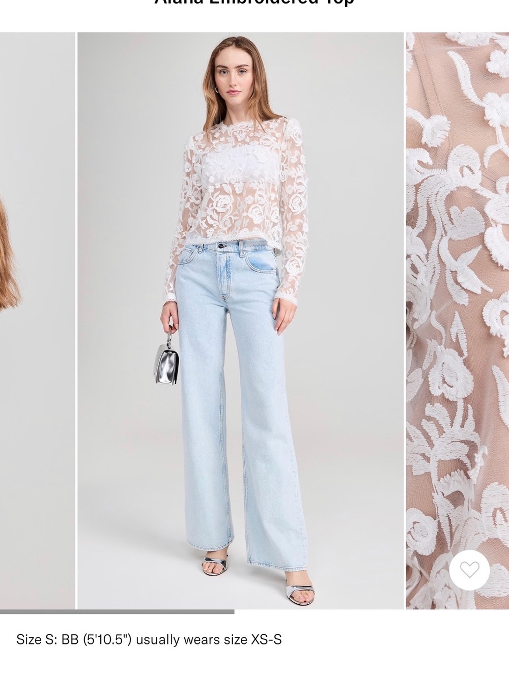 WAYF Alana Embroidered Lace Top Ivory Sheer Floral Puff Sleeve Blouse